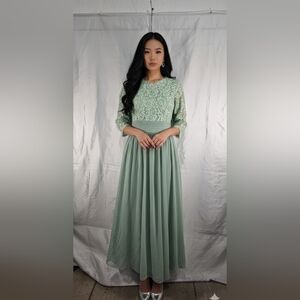 Dainty Jewells Mint Green Lace Long Sleeve Dress 199